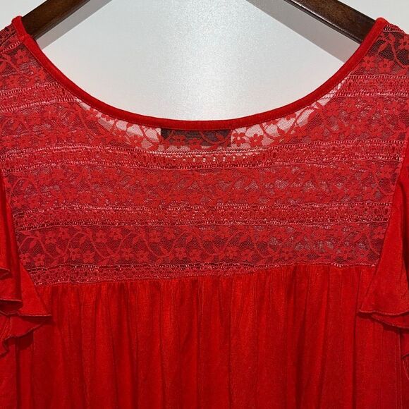 Doublju Women's Red Floral Lace Short Flutter Sleeve Pullover Blouse Size 2XL - Picture 7 of 7